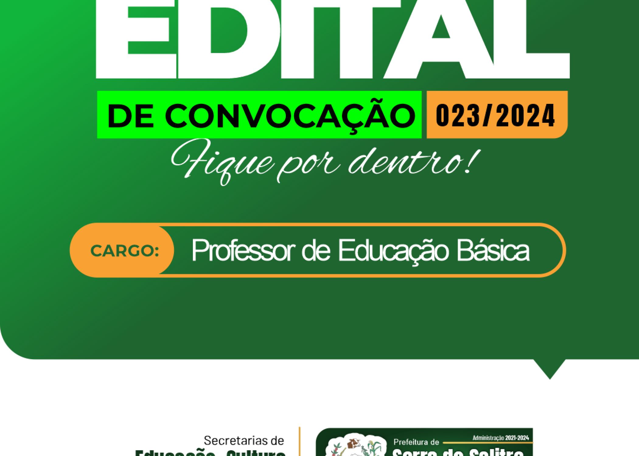 EDITAL DE CONVOCAÇÃO 023-2024 - PROFESSOR DE EDUCAÇÃO BÁSICA
